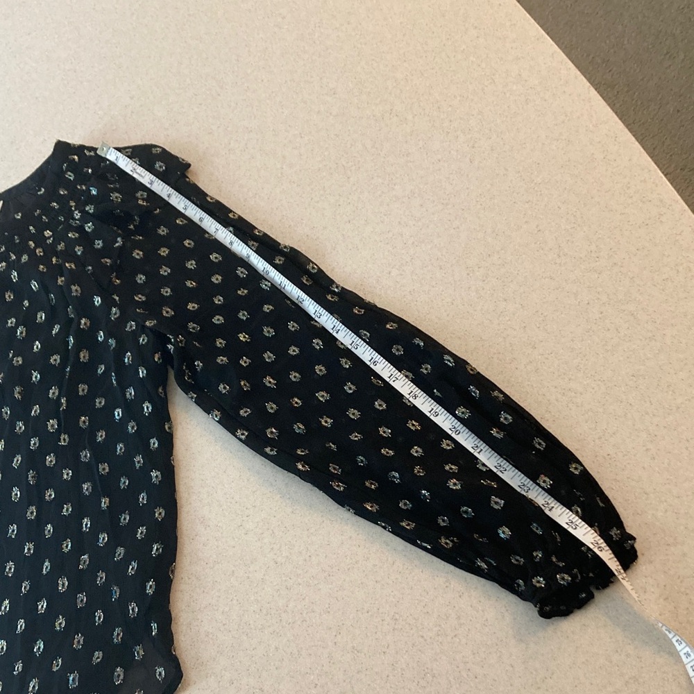 LOFT Black Blouse with Silver Sparkle Pattern Women Size Medium - Picture 7 of 11
